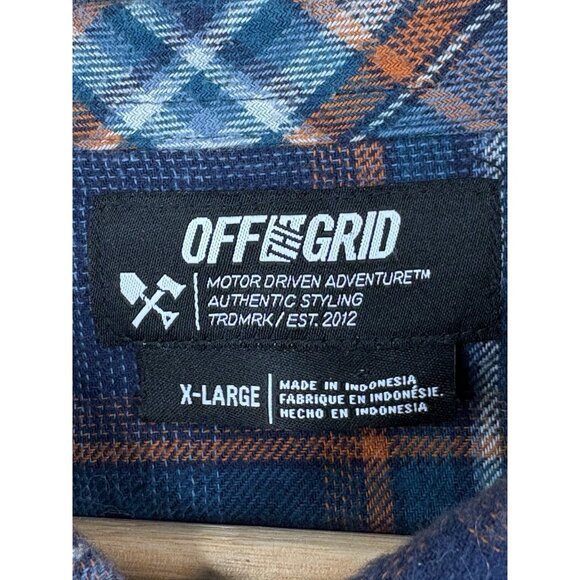 Off The Grid Destroyer Flannel Shirt Men’s XL Blue Orange Plaid Long Sleeve - Picture 5 of 14